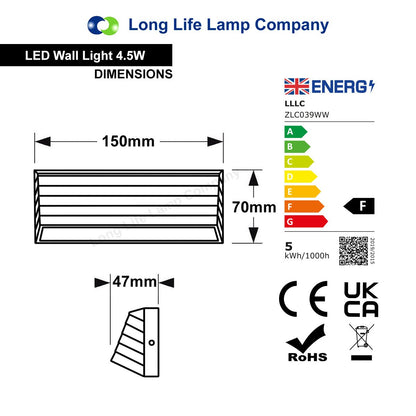 Modern LED Wall Light Down or Up Path Brick Surface Mount Light Matt Black in Warm White - Energy Light Bulbs - Free delivery on all orders
