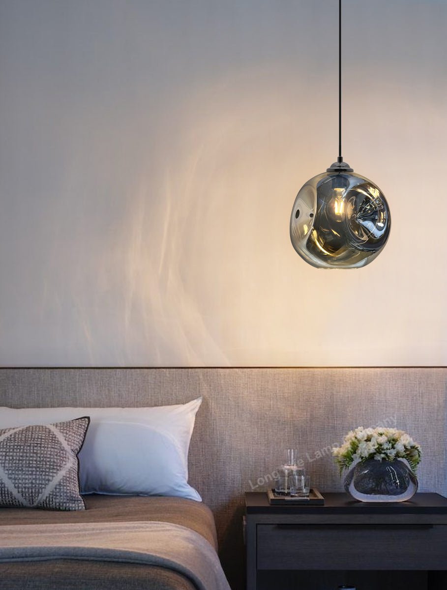 Modern Melting Glass Globe Ceiling Pendant Light Lava Shade Smoked Grey Black Nickel - Energy Light Bulbs - Free delivery on all orders