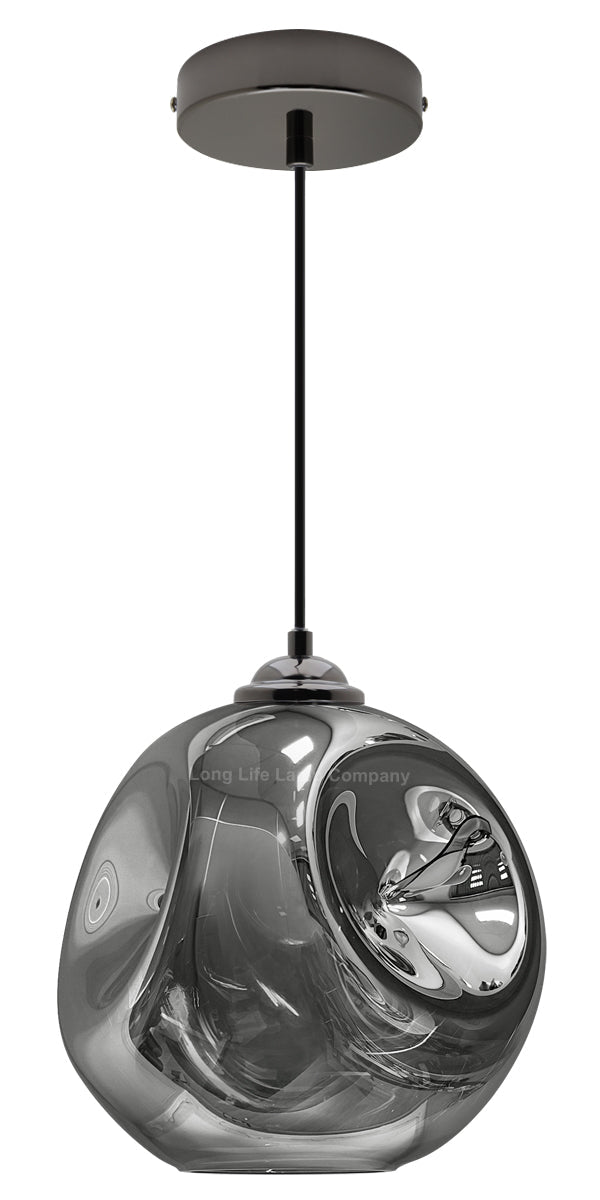 Modern Melting Glass Globe Ceiling Pendant Light Lava Shade Smoked Grey Black Nickel - Energy Light Bulbs - Free delivery on all orders
