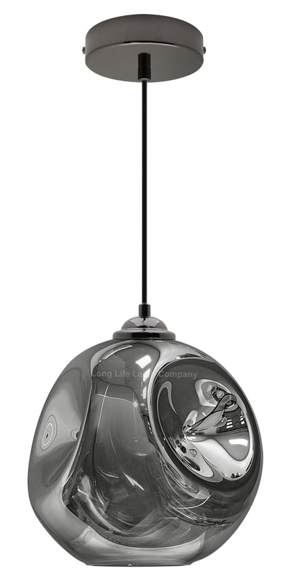 Modern Melting Glass Globe Ceiling Pendant Light Lava Shade Smoked Grey Black Nickel - Energy Light Bulbs - Free delivery on all orders