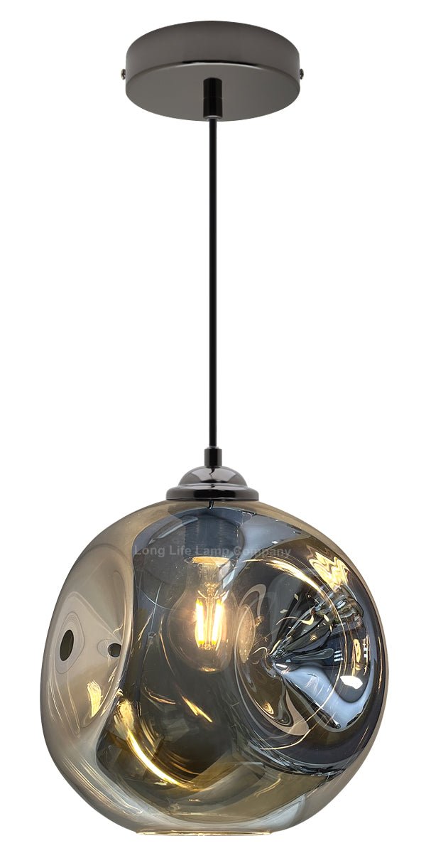 Modern Melting Glass Globe Ceiling Pendant Light Lava Shade Smoked Grey Black Nickel - Energy Light Bulbs - Free delivery on all orders