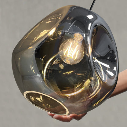 Modern Melting Glass Globe Ceiling Pendant Light Lava Shade Smoked Grey Black Nickel - Energy Light Bulbs - Free delivery on all orders