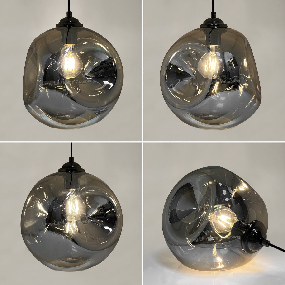 Modern Melting Glass Globe Ceiling Pendant Light Lava Shade Smoked Grey Black Nickel - Energy Light Bulbs - Free delivery on all orders