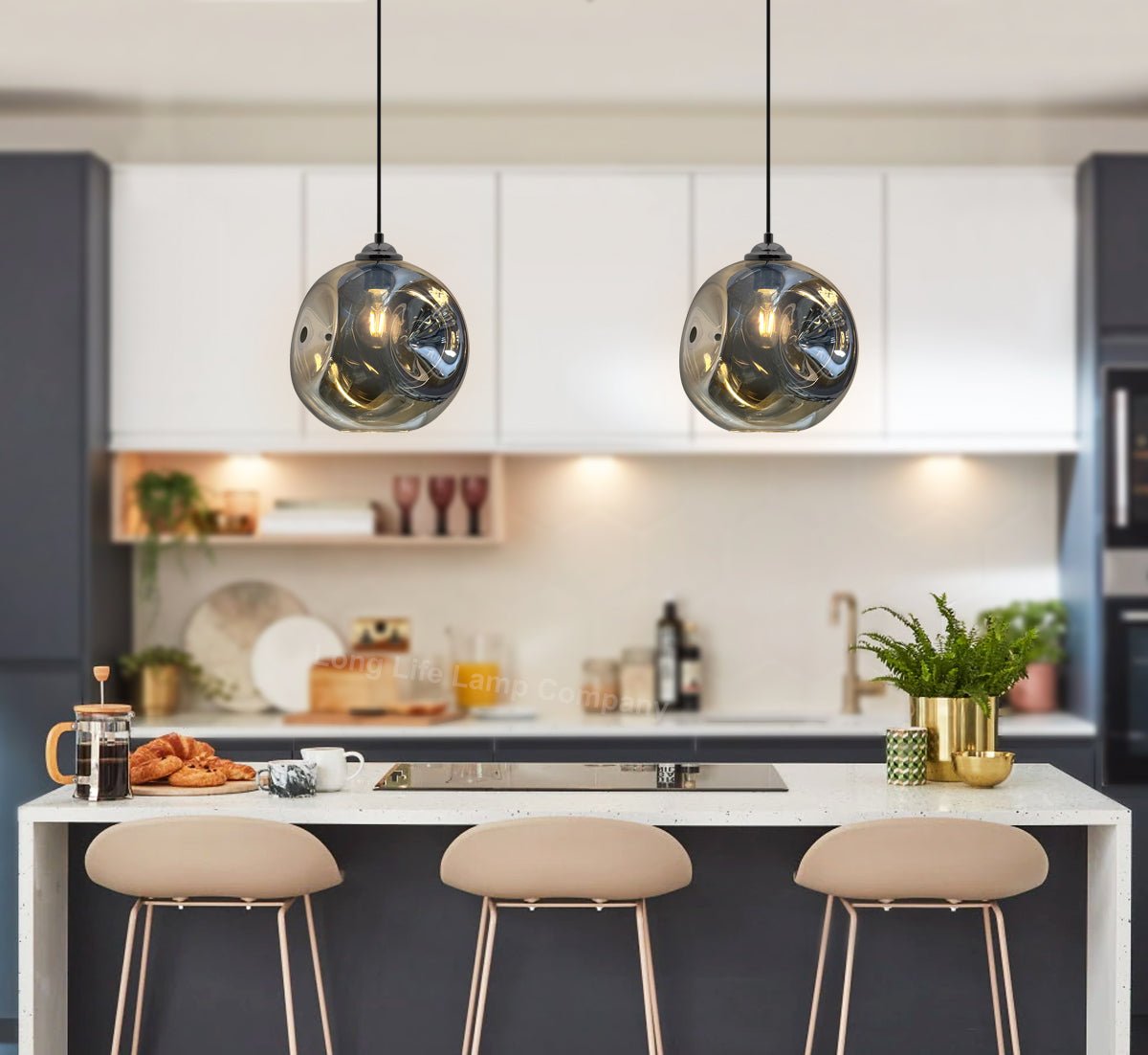 Modern Melting Glass Globe Ceiling Pendant Light Lava Shade Smoked Grey Black Nickel - Energy Light Bulbs - Free delivery on all orders
