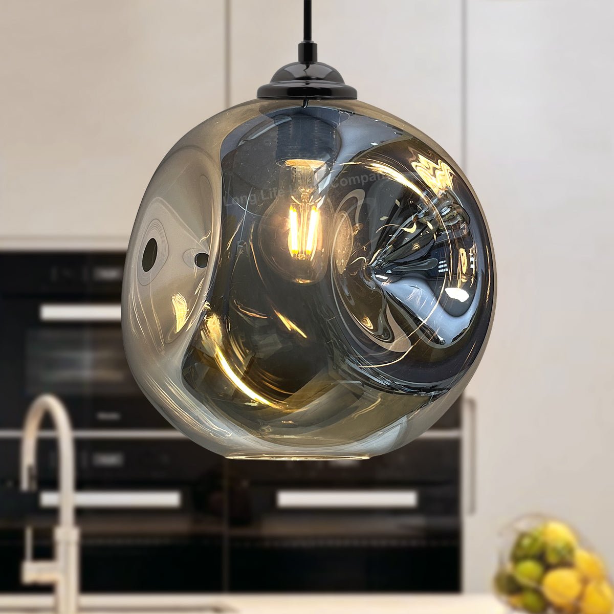 Modern Melting Glass Globe Ceiling Pendant Light Lava Shade Smoked Grey Black Nickel - Energy Light Bulbs - Free delivery on all orders