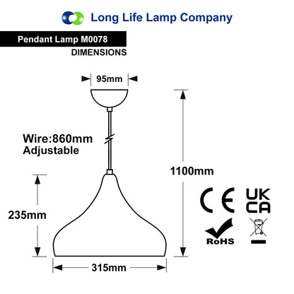 Modern Orange Ceiling Pendant Light Metal Dome Lamp Shade Gloss Finish M0078 - Free delivery on all orders