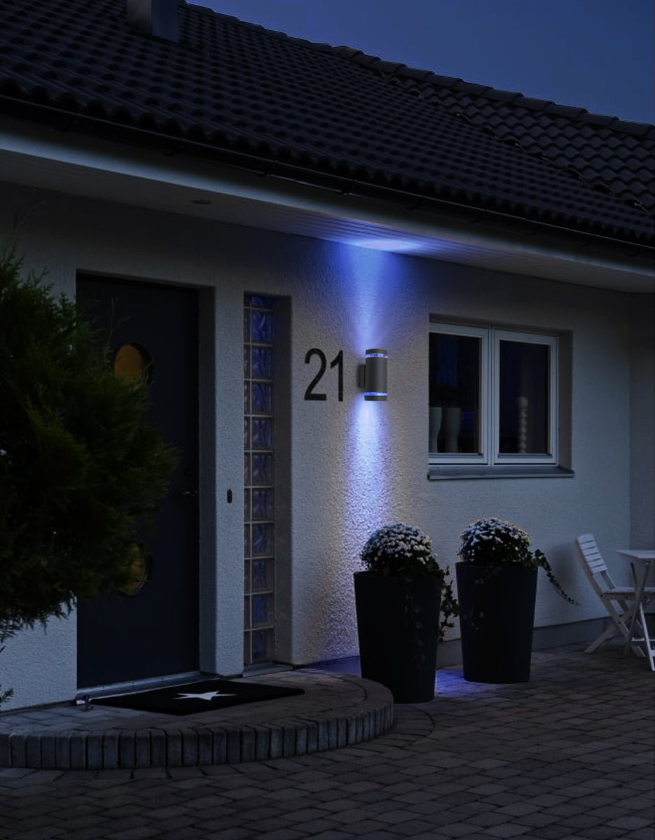 Modern Outdoor Double Wall Light Dark Grey ZLC336B with LED Warm White, Cool White, Blue - Free delivery on all orders