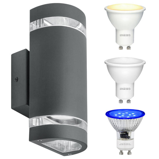 Modern Outdoor Double Wall Light | Warm White, Cool White, Blue - Energy Light Bulbs - Free delivery on all orders