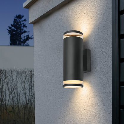 Contemporary dark grey outdoor wall light with up and down lighting for entrances patios and driveways