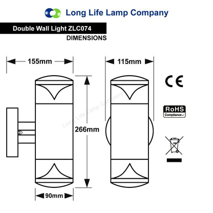 Modern Outdoor Wall Light Up Down Clear Diffuser Stainless Steel IP44 - Energy Light Bulbs - Free delivery on all orders