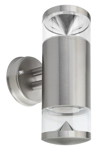 Modern Outdoor Wall Light Up Down Clear Diffuser Stainless Steel IP44 - Energy Light Bulbs - Free delivery on all orders