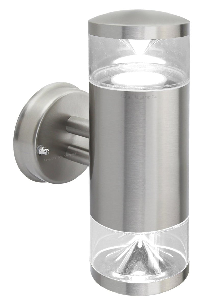 Modern Outdoor Wall Light Up Down Clear Diffuser Stainless Steel IP44 - Energy Light Bulbs - Free delivery on all orders