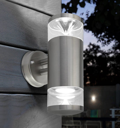 Modern Outdoor Wall Light Up Down Clear Diffuser Stainless Steel IP44 - Energy Light Bulbs - Free delivery on all orders