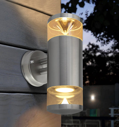 Modern Outdoor Wall Light Up Down Clear Diffuser Stainless Steel IP44 - Energy Light Bulbs - Free delivery on all orders