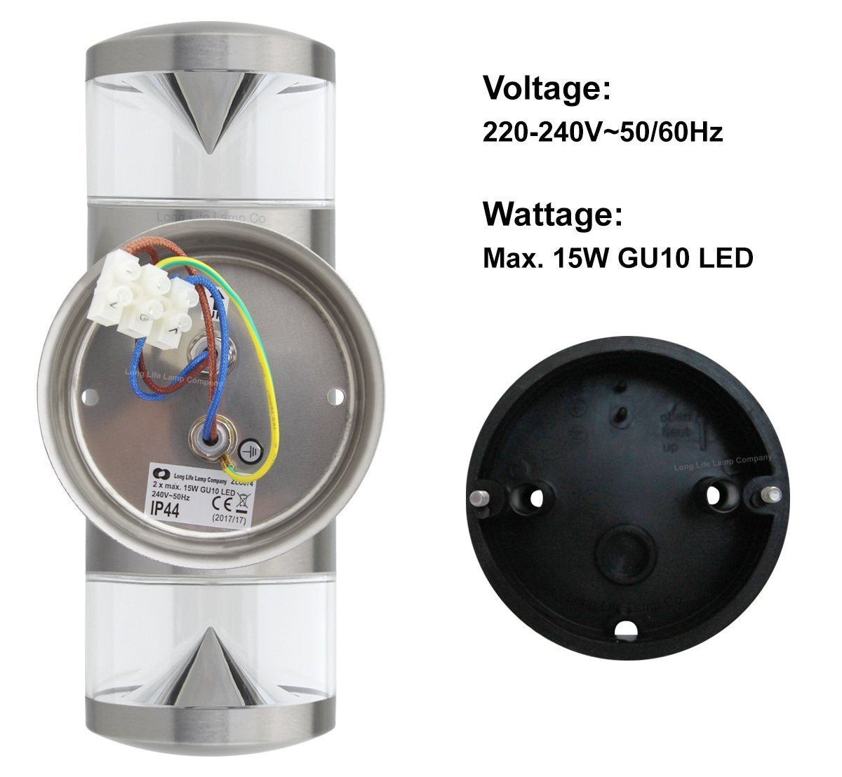 Modern Outdoor Wall Light Up Down Clear Diffuser Stainless Steel IP44 - Energy Light Bulbs - Free delivery on all orders