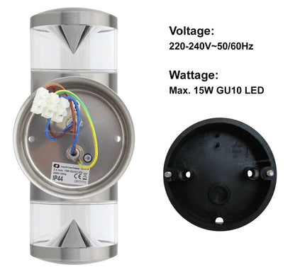 Modern Outdoor Wall Light Up Down Clear Diffuser Stainless Steel IP44 - Energy Light Bulbs - Free delivery on all orders