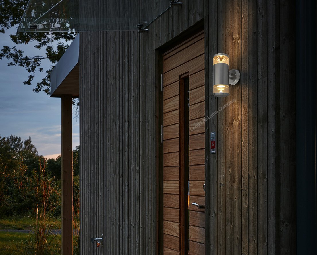 Modern Outdoor Wall Light Up Down Clear Diffuser Stainless Steel IP44 - Energy Light Bulbs - Free delivery on all orders