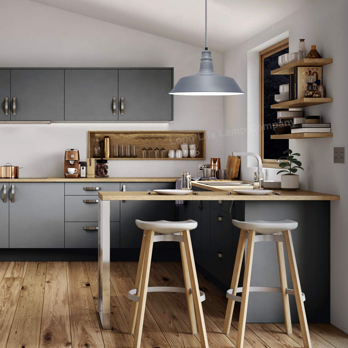 Modern Pendant Ceiling Light Grey Shade - Energy Light Bulbs - Free delivery on all orders