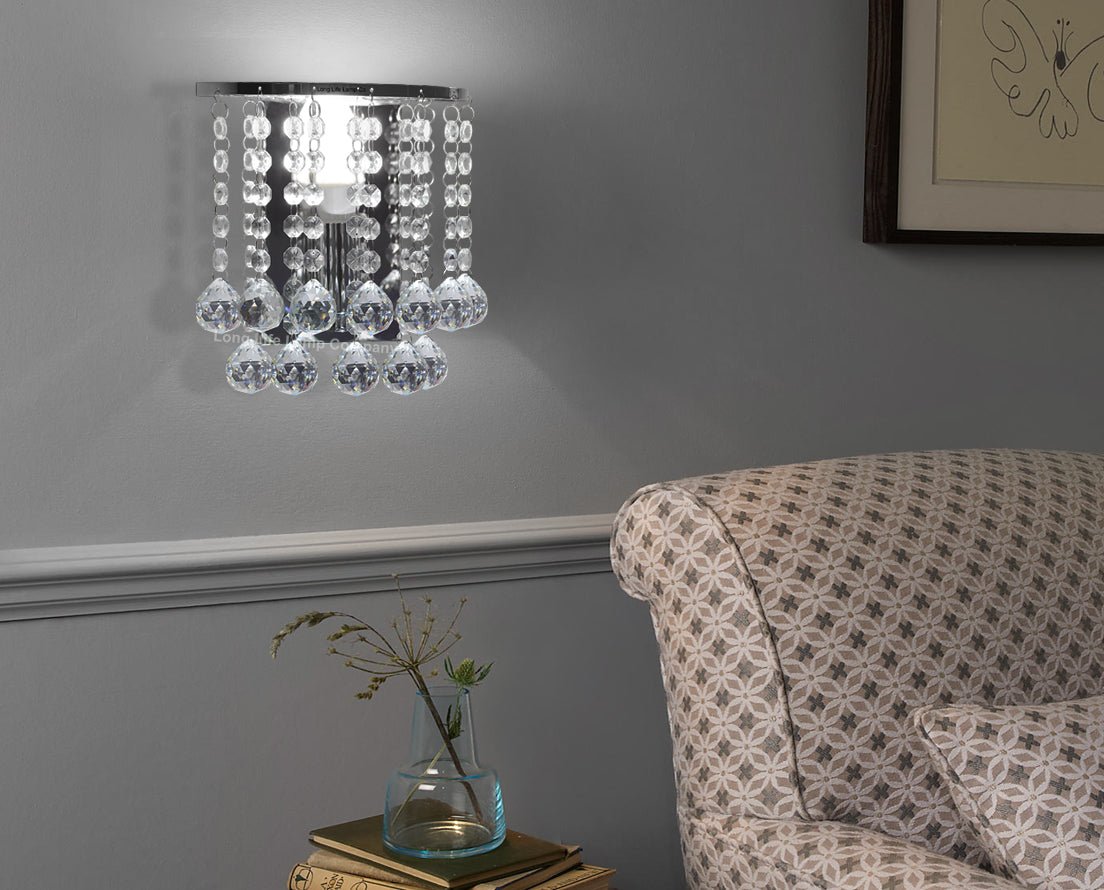 Modern Polished Chrome Crystal Droplet Chandelier Candle Wall Light Decor Lamp - Energy Light Bulbs - Free delivery on all orders
