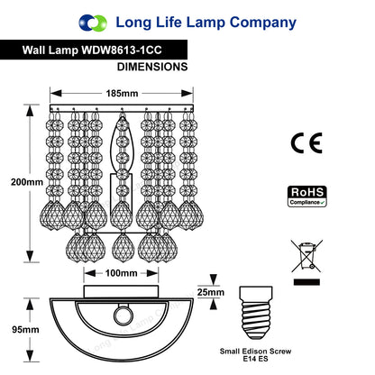 Modern Polished Chrome Crystal Droplet Chandelier Candle Wall Light Decor Lamp - Energy Light Bulbs - Free delivery on all orders