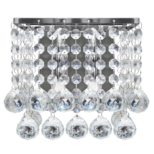 Modern Polished Chrome Indoor Wall Light Chandelier Crystal Droplets Twin G9 Lamp - Energy Light Bulbs - Free delivery on all orders