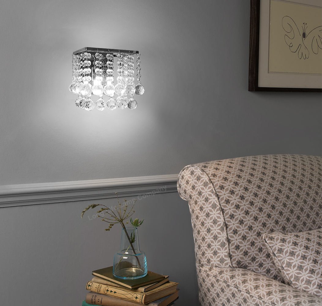 Modern Polished Chrome Indoor Wall Light Chandelier Crystal Droplets Twin G9 Lamp - Energy Light Bulbs - Free delivery on all orders