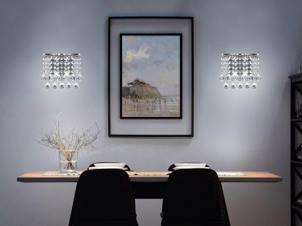 Modern Polished Chrome Indoor Wall Light Chandelier Crystal Droplets Twin G9 Lamp - Energy Light Bulbs - Free delivery on all orders