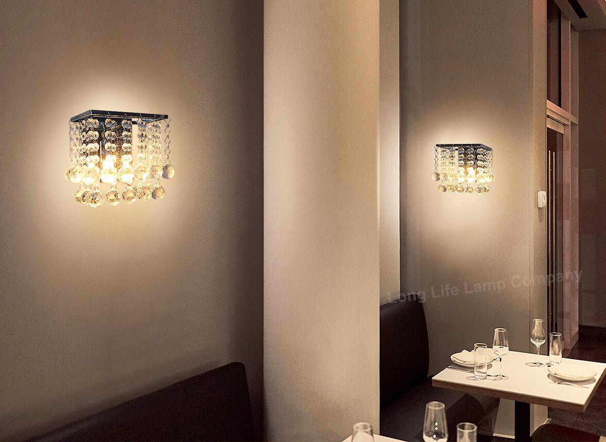 Modern Polished Chrome Indoor Wall Light Chandelier Crystal Droplets Twin G9 Lamp - Energy Light Bulbs - Free delivery on all orders