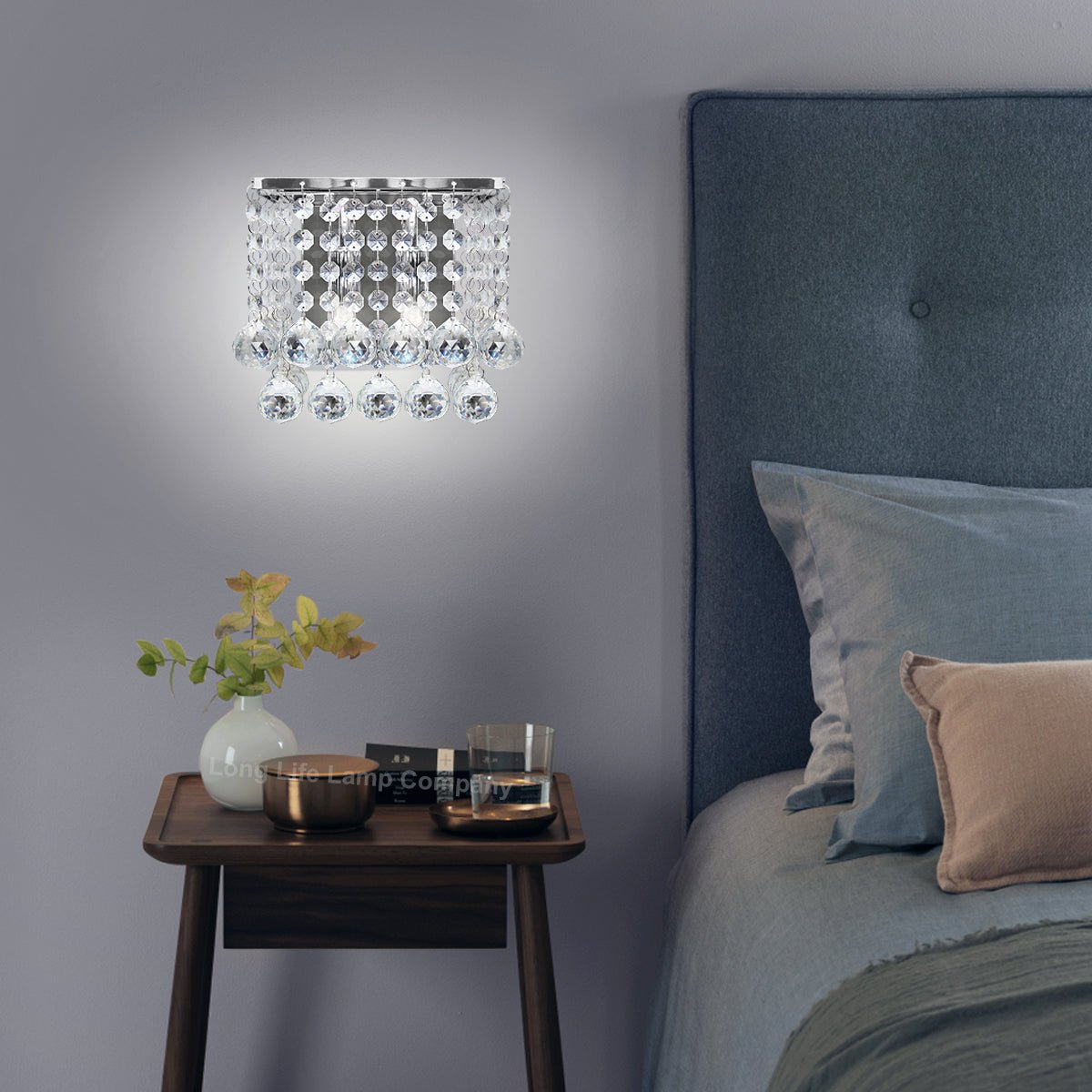 Modern Polished Chrome Indoor Wall Light Chandelier Crystal Droplets Twin G9 Lamp - Energy Light Bulbs - Free delivery on all orders
