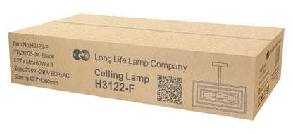 Modern Rectangular Black Ceiling Pendant Light 3 Light Semi Flush - Energy Light Bulbs - Free delivery on all orders