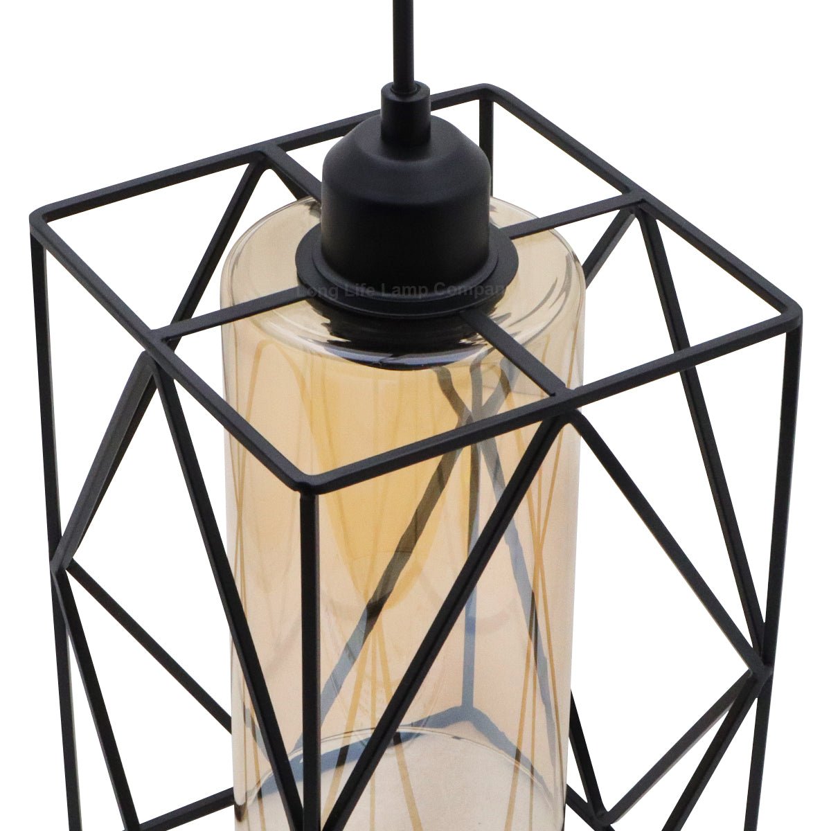 Modern Rectangular Black Metal Cage Amber Cylinder Glass Ceiling Pendant Light - Energy Light Bulbs - Free delivery on all orders