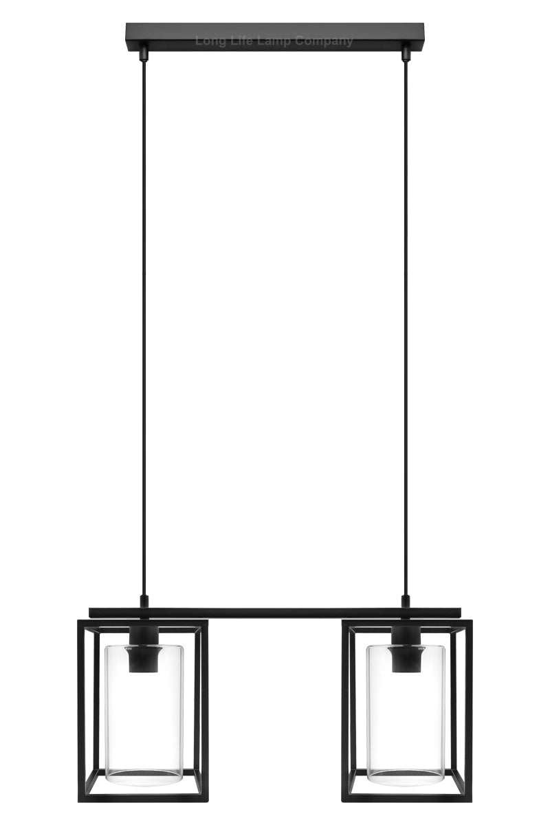 Modern Rectangular Ceiling Lantern Pendant Light Black Frame Clear Glass 2 Light - Energy Light Bulbs - Free delivery on all orders