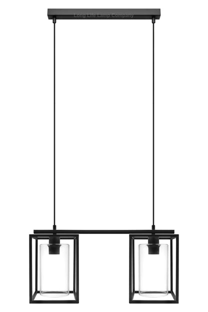 Modern Rectangular Ceiling Lantern Pendant Light Black Frame Clear Glass 2 Light - Energy Light Bulbs - Free delivery on all orders