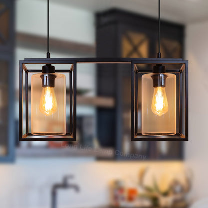 Modern Rectangular Ceiling Lantern Pendant Light Black Frame Clear Glass 2 Light - Energy Light Bulbs - Free delivery on all orders
