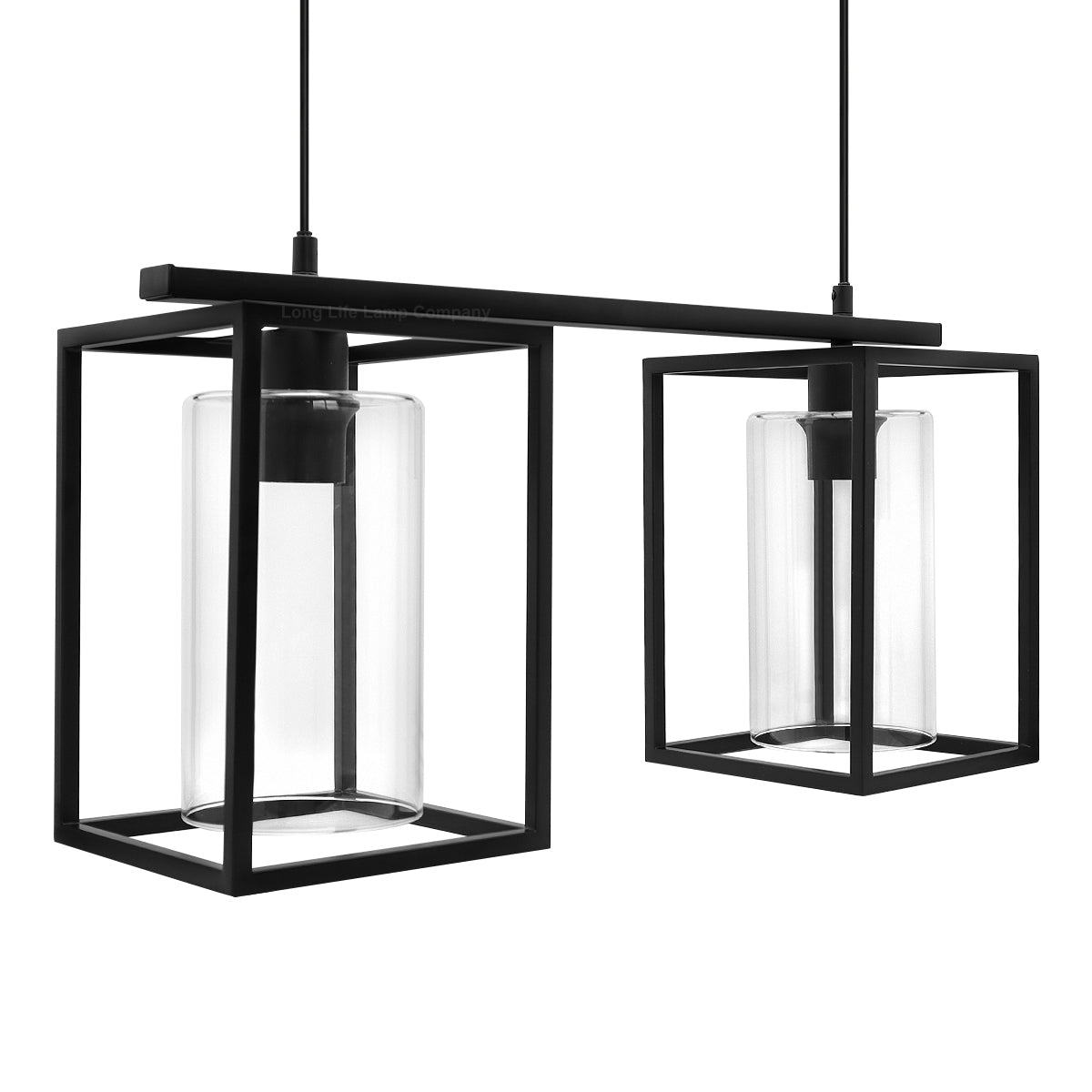 Modern Rectangular Ceiling Lantern Pendant Light Black Frame Clear Glass 2 Light - Energy Light Bulbs - Free delivery on all orders