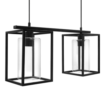 Modern Rectangular Ceiling Lantern Pendant Light Black Frame Clear Glass 2 Light - Energy Light Bulbs - Free delivery on all orders