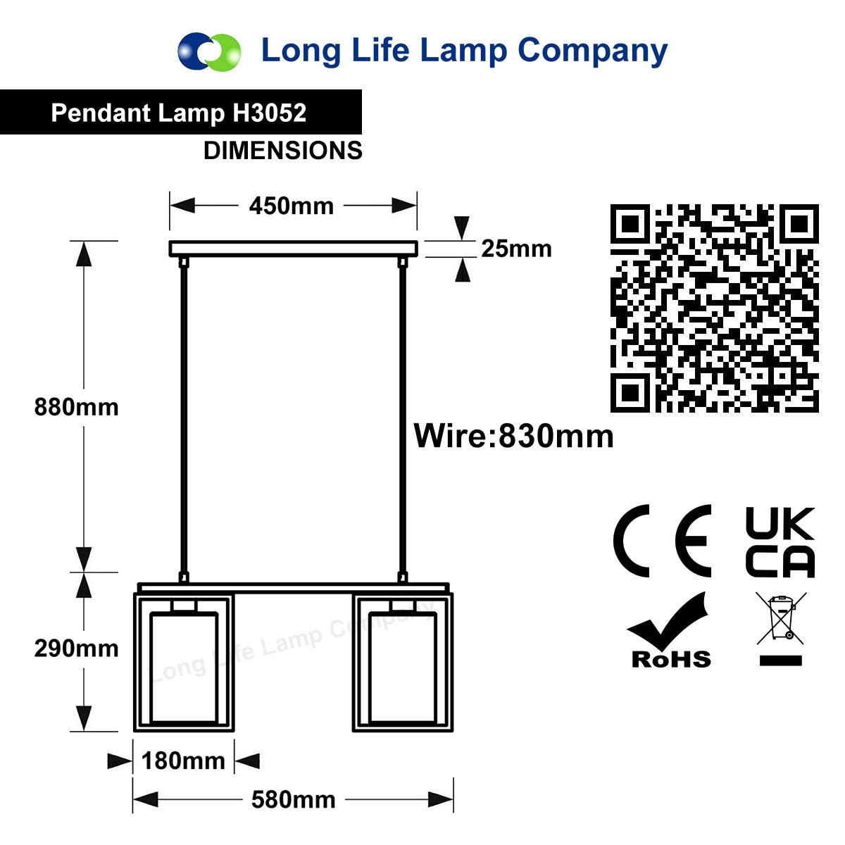 Modern Rectangular Ceiling Lantern Pendant Light Black Frame Clear Glass 2 Light - Energy Light Bulbs - Free delivery on all orders