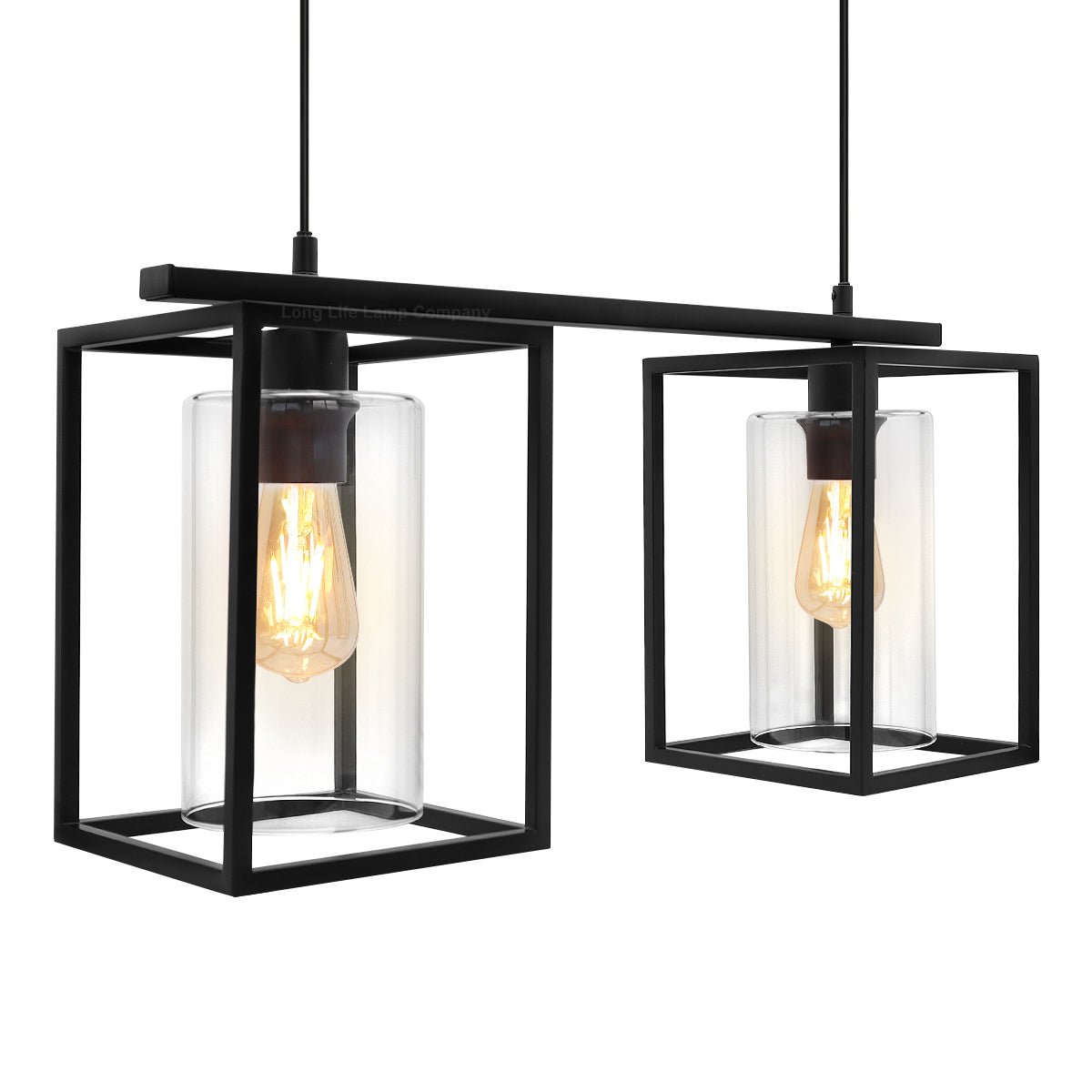 Modern Rectangular Ceiling Lantern Pendant Light Black Frame Clear Glass 2 Light - Energy Light Bulbs - Free delivery on all orders