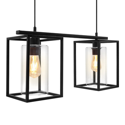 Modern Rectangular Ceiling Lantern Pendant Light Black Frame Clear Glass 2 Light - Energy Light Bulbs - Free delivery on all orders