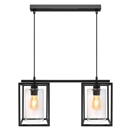 Modern Rectangular Ceiling Lantern Pendant Light Black Frame Clear Glass 2 Light - Energy Light Bulbs - Free delivery on all orders