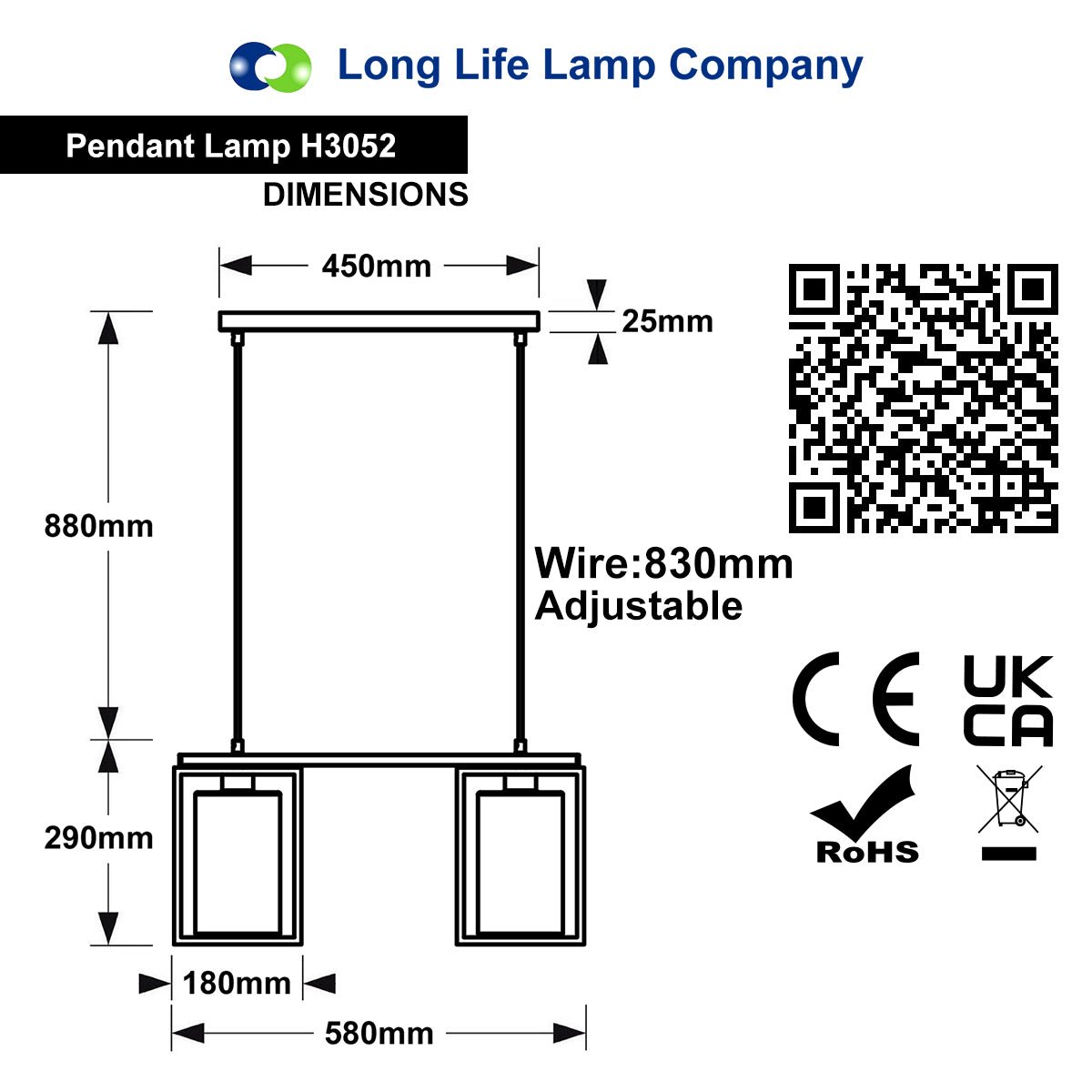 Modern Rectangular Ceiling Lantern Pendant Light Black Frame Clear Glass 2 Light H3052 - Free delivery on all orders