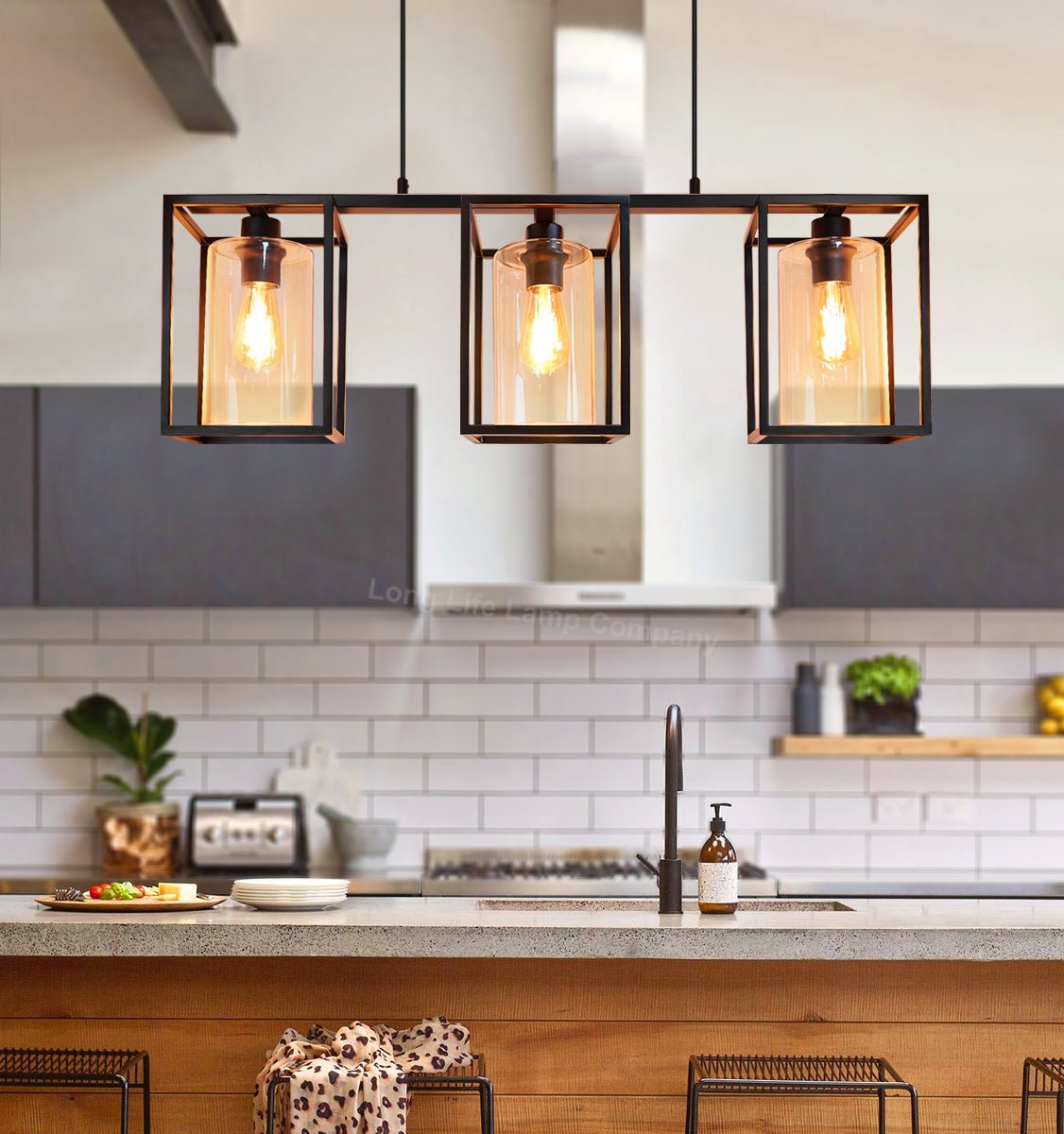 Modern Rectangular Ceiling Lantern Pendant Light Black Frame Clear Glass 3 Light - Energy Light Bulbs - Free delivery on all orders