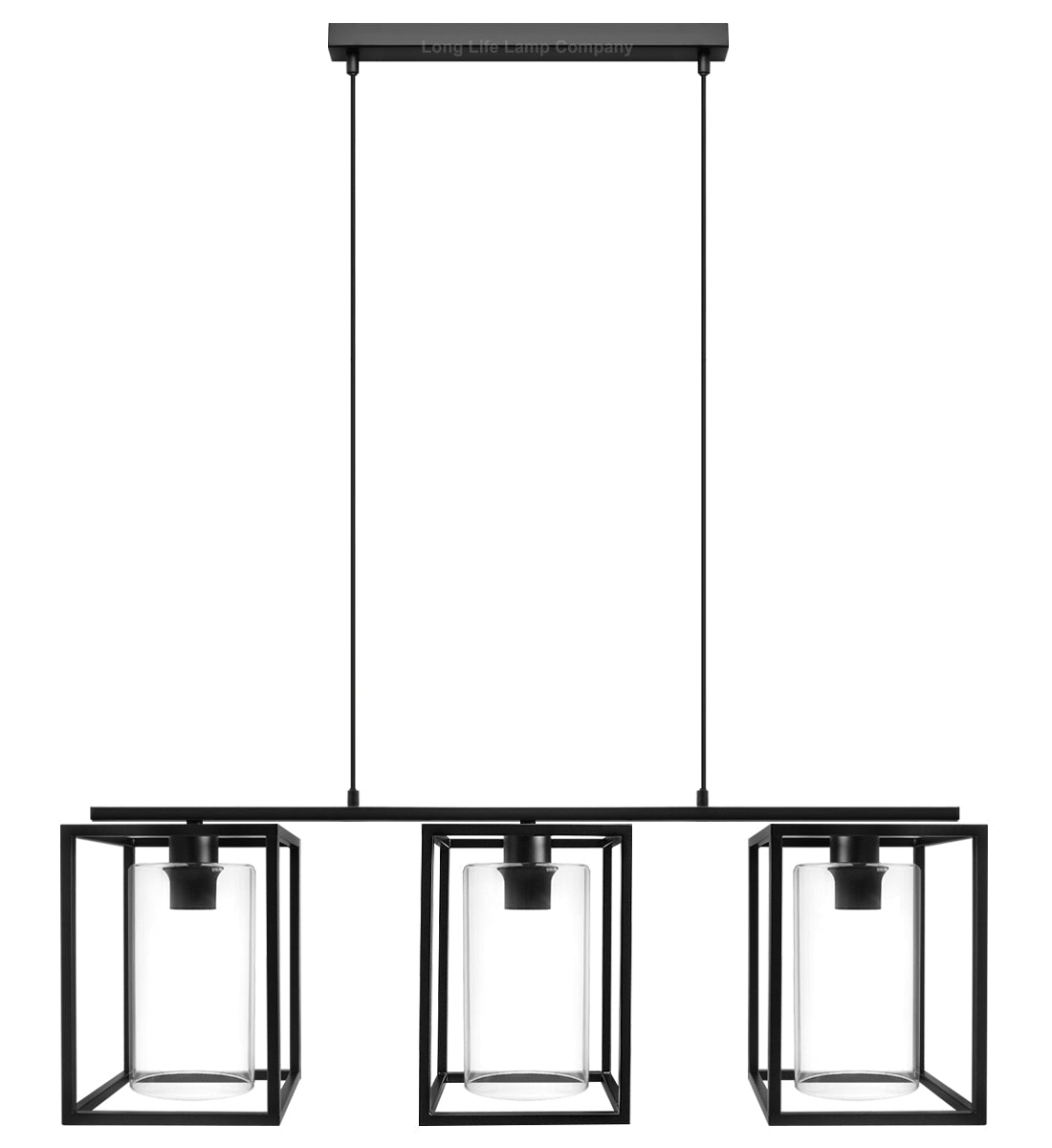 Modern Rectangular Ceiling Lantern Pendant Light Black Frame Clear Glass 3 Light - Energy Light Bulbs - Free delivery on all orders