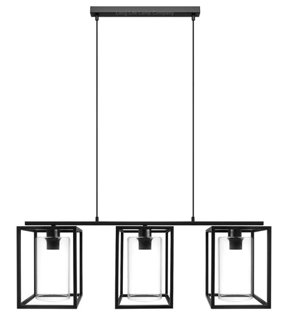 Modern Rectangular Ceiling Lantern Pendant Light Black Frame Clear Glass 3 Light - Energy Light Bulbs - Free delivery on all orders