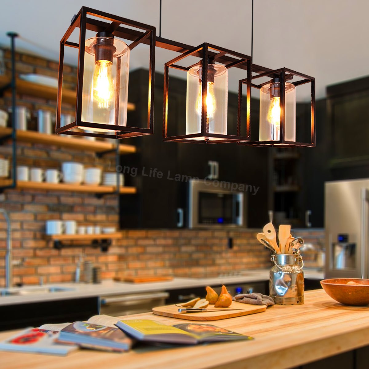 Modern Rectangular Ceiling Lantern Pendant Light Black Frame Clear Glass 3 Light - Energy Light Bulbs - Free delivery on all orders