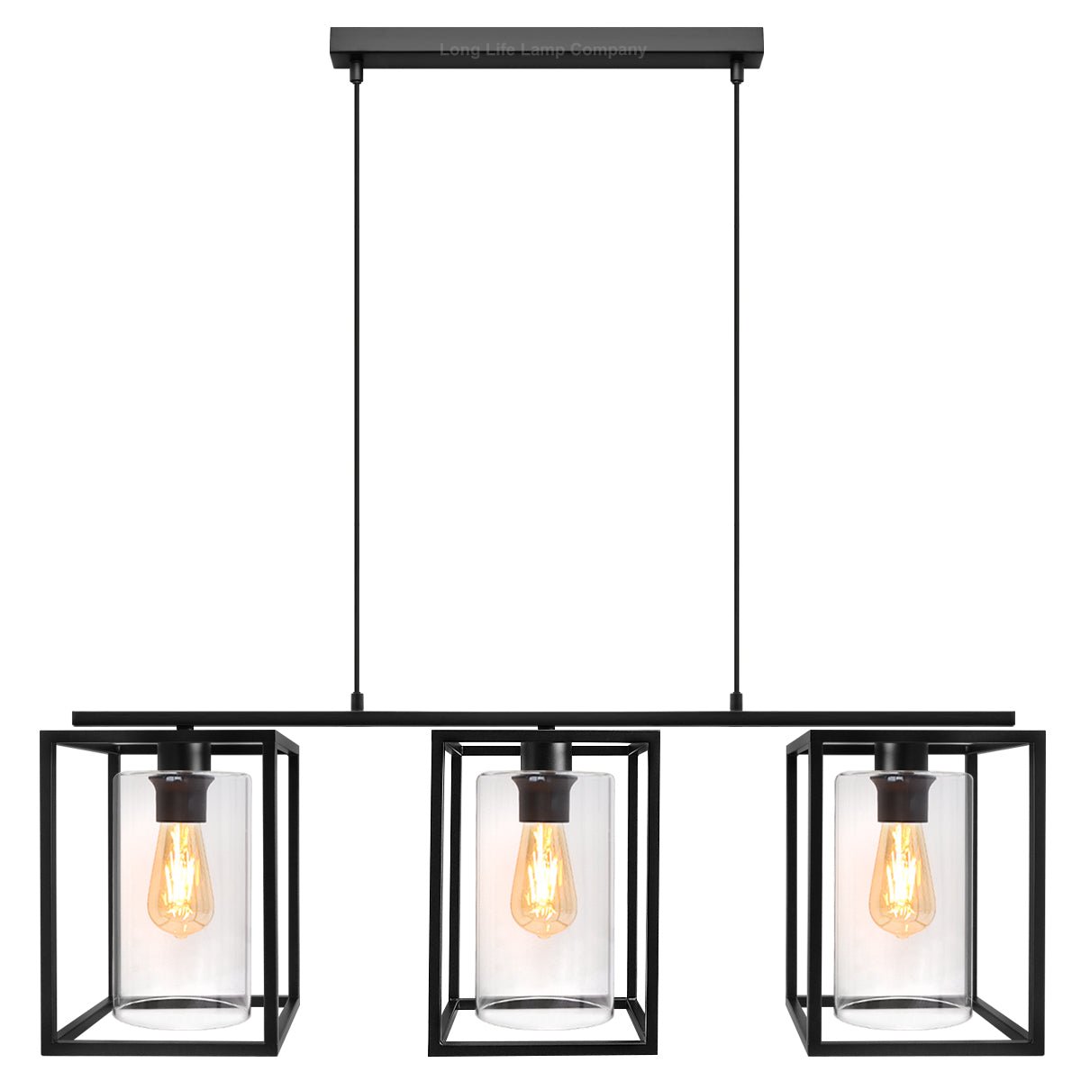 Modern Rectangular Ceiling Lantern Pendant Light Black Frame Clear Glass 3 Light - Energy Light Bulbs - Free delivery on all orders