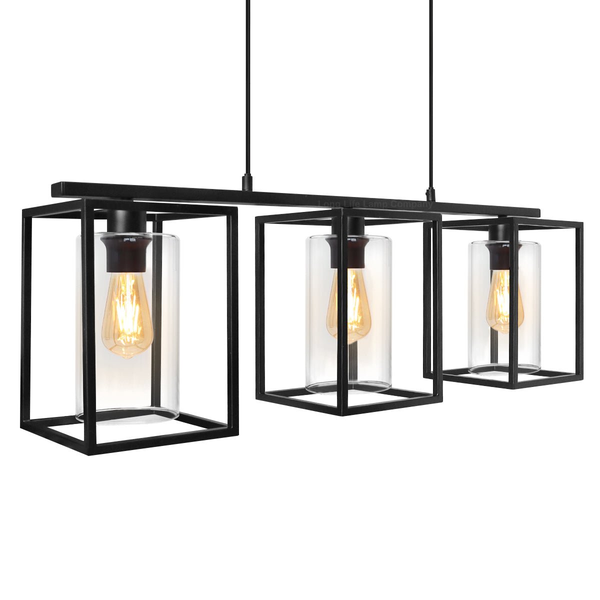 Modern Rectangular Ceiling Lantern Pendant Light Black Frame Clear Glass 3 Light - Energy Light Bulbs - Free delivery on all orders