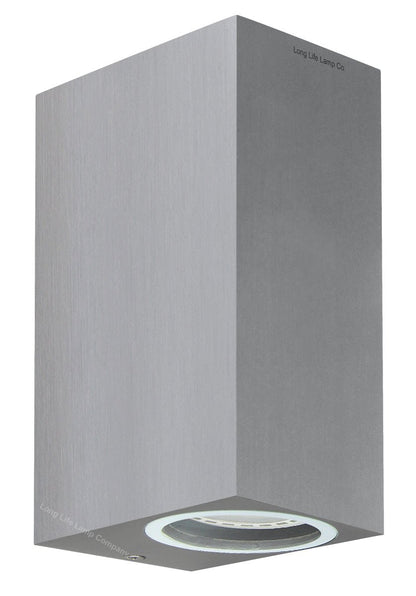 Modern Rectangular Up Down Aluminium Finish Outdoor Wall Light Fixture GU10 - Energy Light Bulbs - Free delivery on all orders