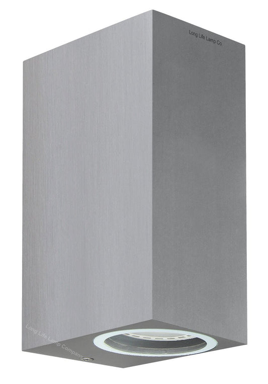 Modern Rectangular Up Down Aluminium Finish Outdoor Wall Light Fixture GU10 - Energy Light Bulbs - Free delivery on all orders