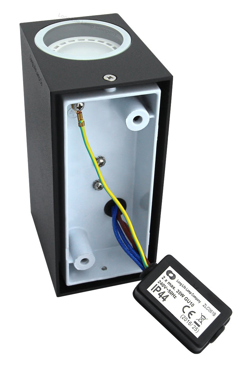 Modern Rectangular Up Down Matt Black Outdoor Wall Light Fixture GU10 - Energy Light Bulbs - Free delivery on all orders